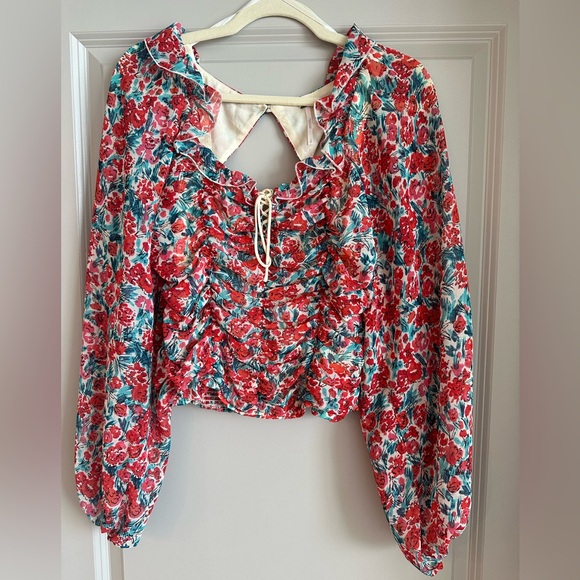 Free People Floral Ruched Top with Wide Sleeves - Picture 1 of 6